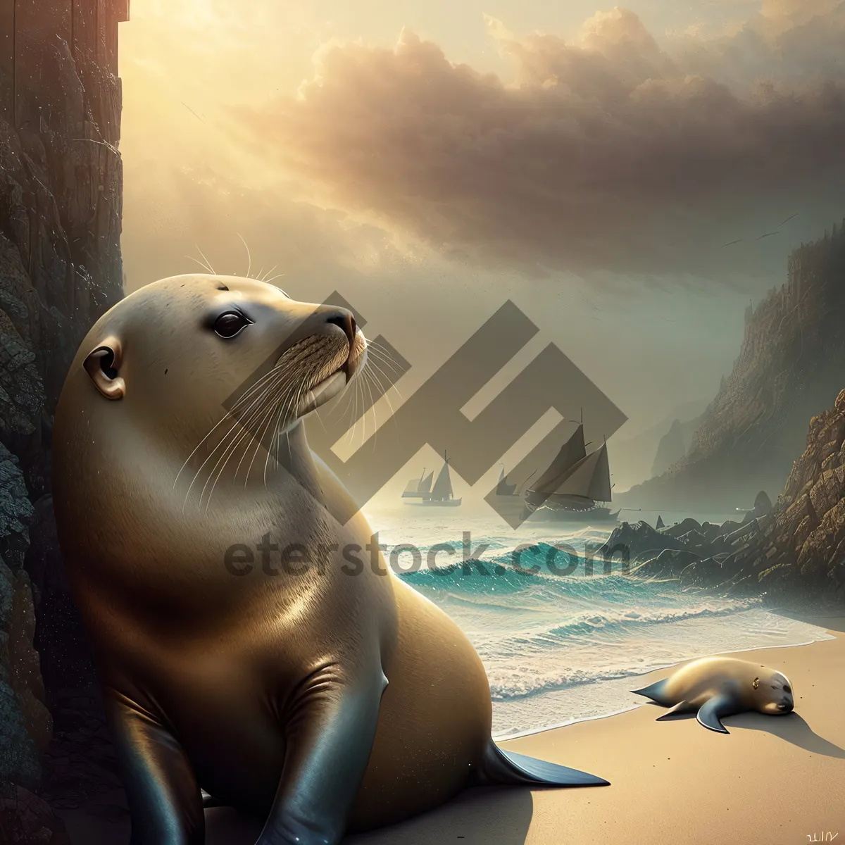 Picture of Arctic Marine Wildlife on Sand: Sea Lion