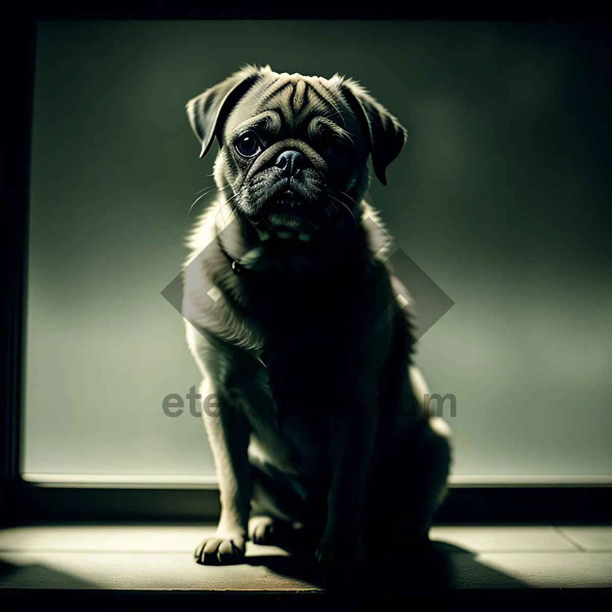 Picture of Purebred Pug Puppy: Cute and Wrinkled Bulldog Portrait