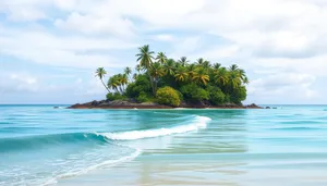 Tropical paradise beach with palm trees and crystal clear water