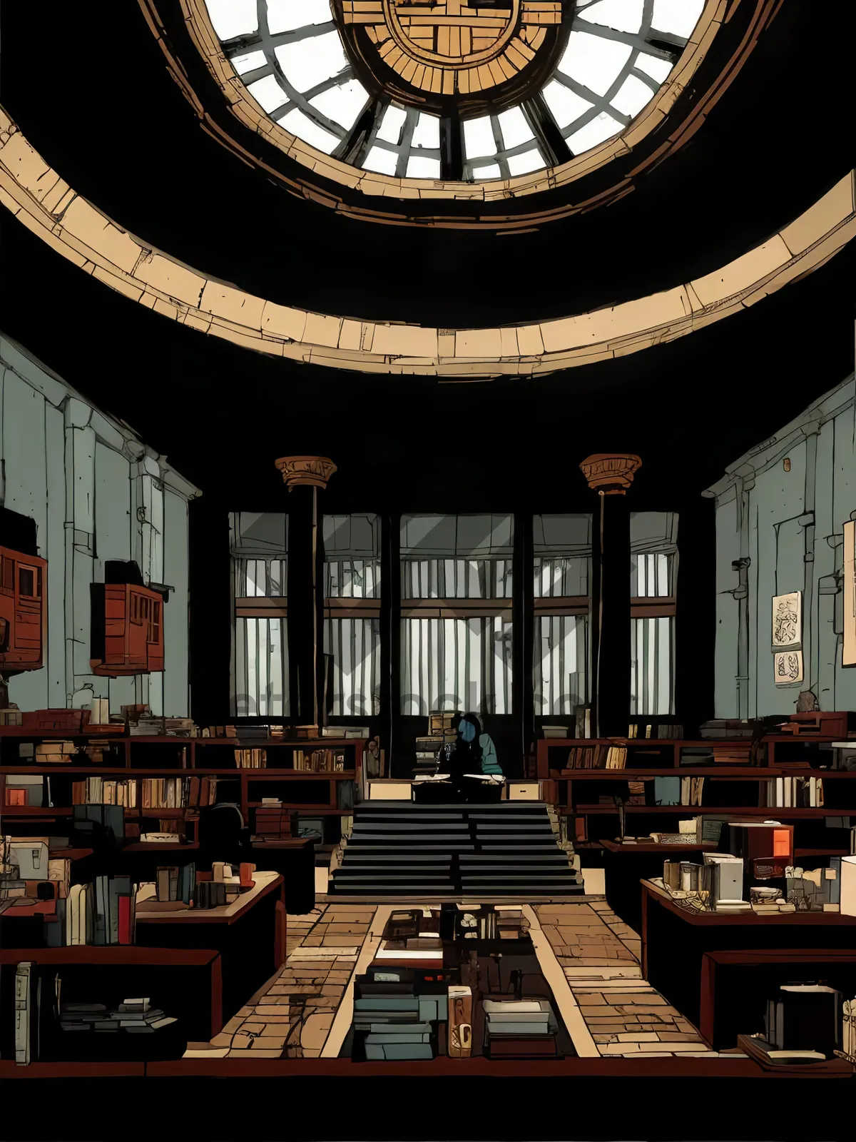 Picture of Modern Restaurant Interior with Stylish Wooden Furniture