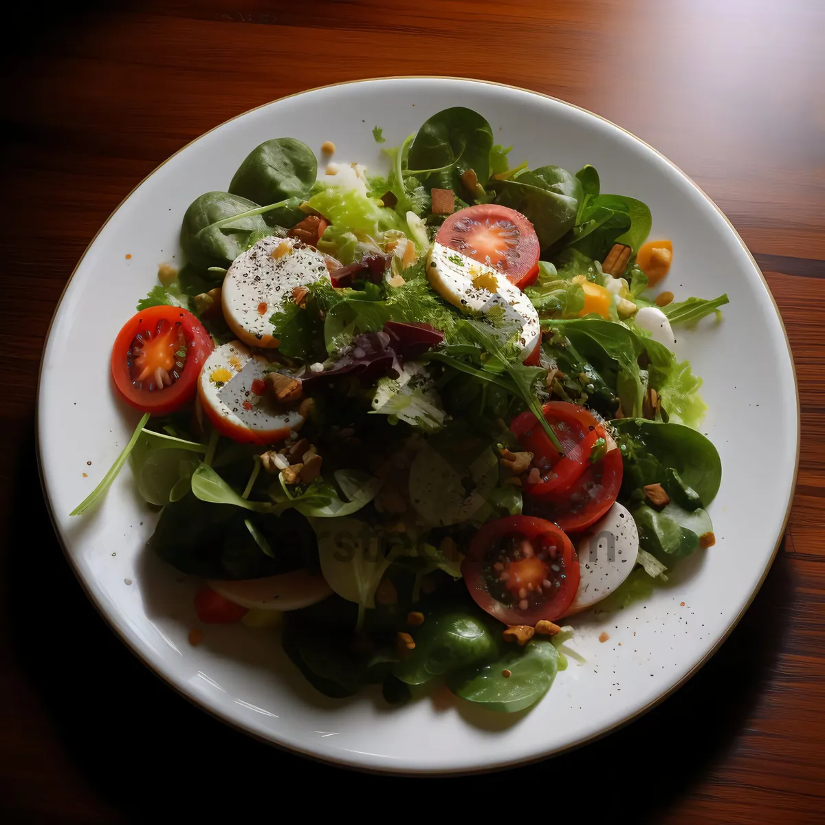 Picture of Healthy Vegetable Salad with Cheese and Tomato Garnish
