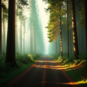 Enchanting Woodland Landscape with Sunlit Trees