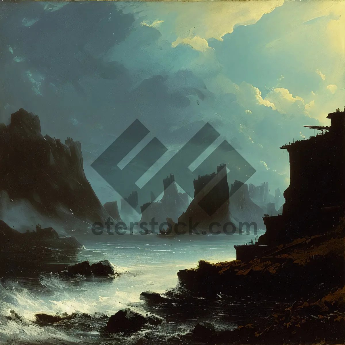 Picture of Sandy Shoreline: Majestic Waves Crashing on Scenic Coast