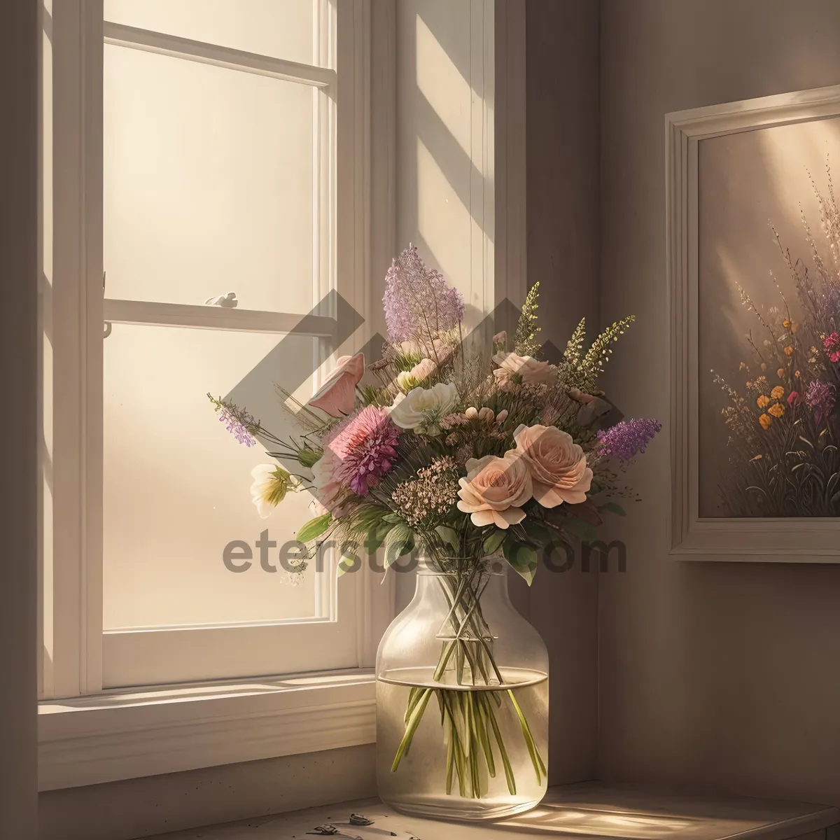 Picture of Window Sill Bouquet: Vibrant Flowers Enhancing Interior Décor