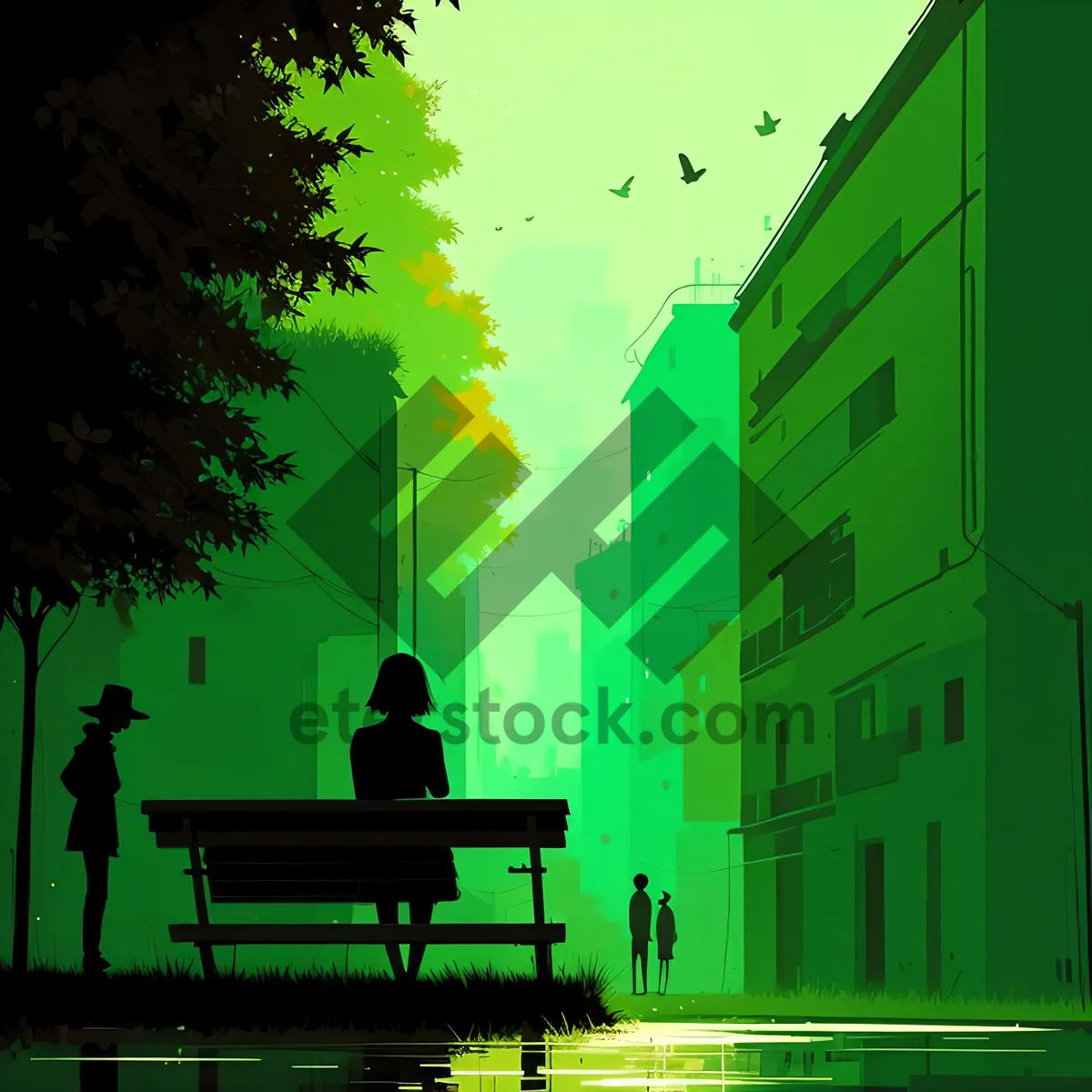 Picture of Park Bench Silhouette at Grand Piano