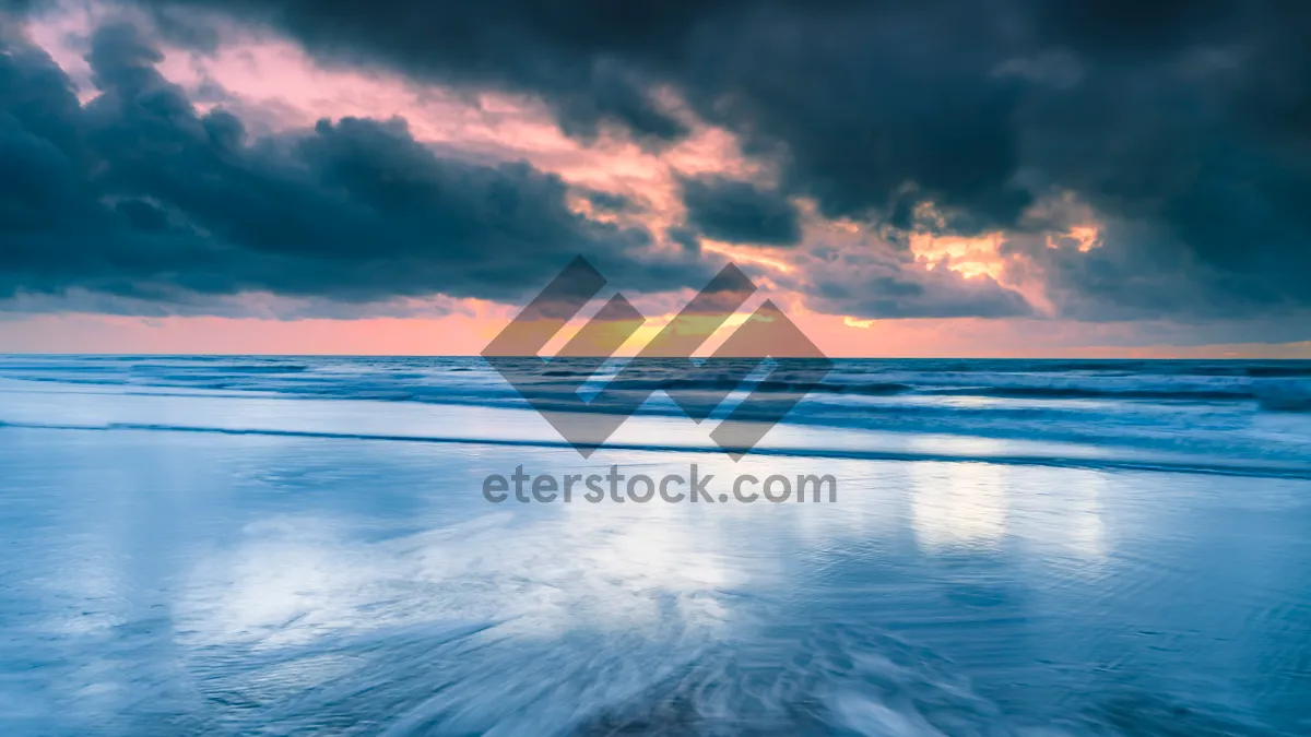 Picture of Orange Sunset Over Tropical Beach Landscape