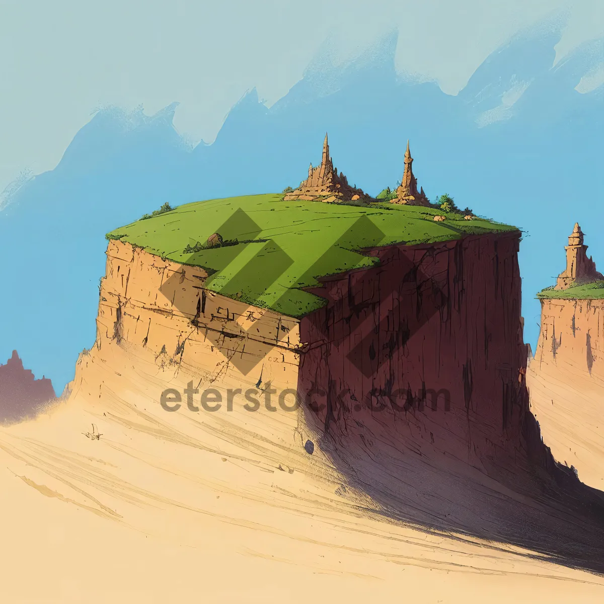 Picture of Sandstone Fortress: Ancient Tower Amidst Desert Landscape