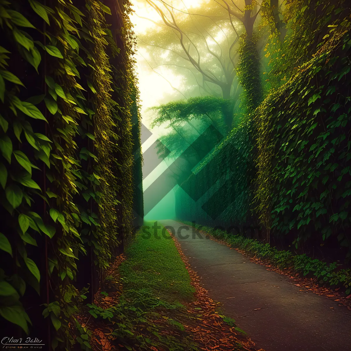 Picture of Golden Autumn Path Through Woodland