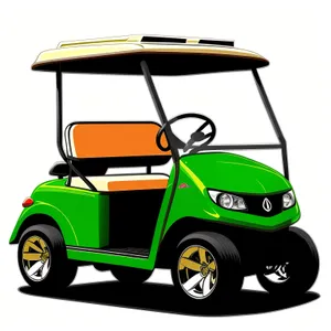 Golfer in Cartoon Car on Golf Course