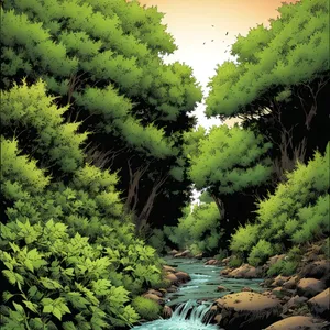 Tranquil Woodland Serenity: A lush fern-filled forest landscape.