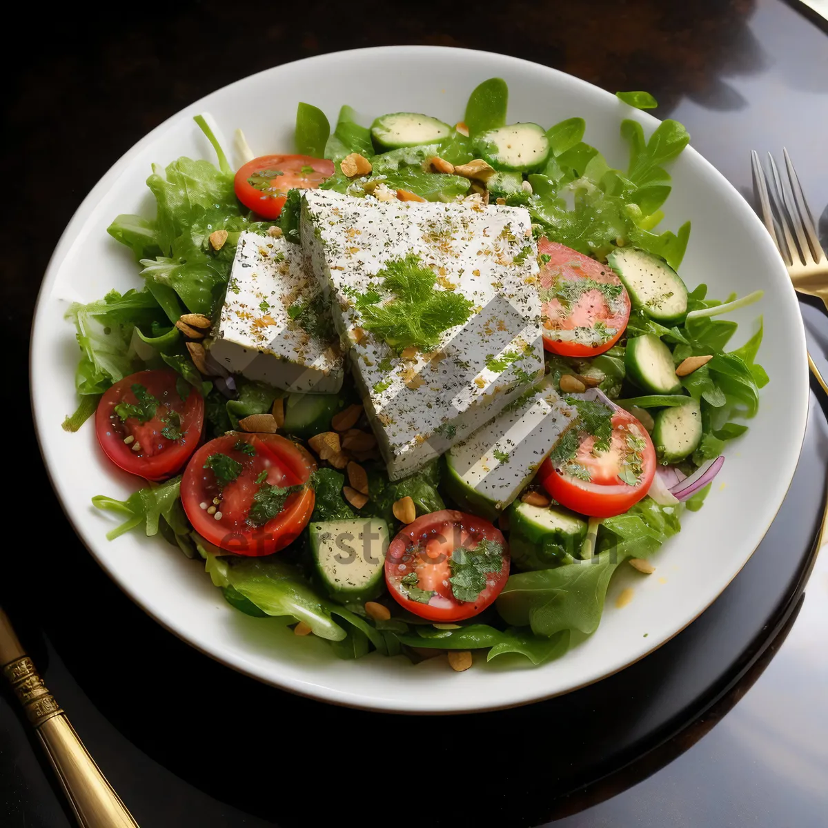 Picture of Delicious Gourmet Salad with Fresh Vegetables and Cheese