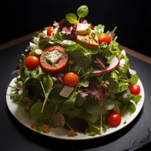 Healthy vegetarian salad with fresh cherry tomatoes.