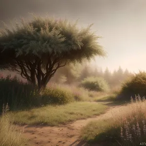 Serenity in the Countryside: Tree-dotted Skyline at Sunset