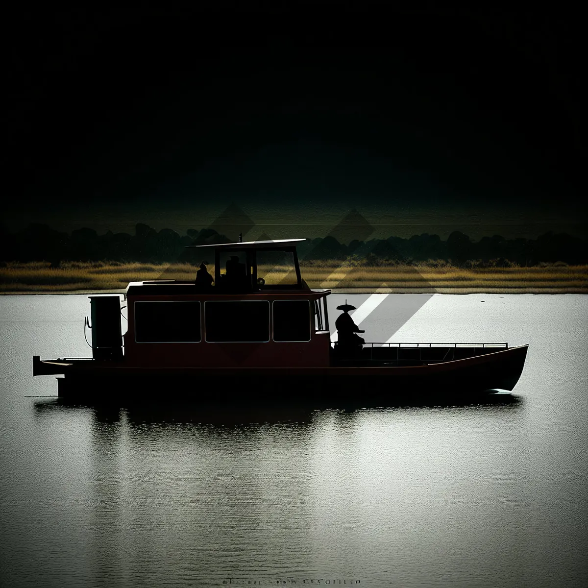 Picture of Serene Rivercraft Sailing through Vibrant City Skyline