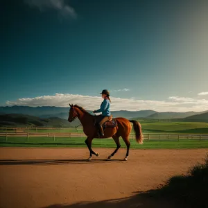 Summer Ranch Horse on Steppe Field