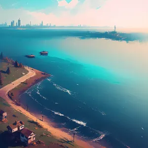Serene Coastal Horizon Over Sparkling Ocean