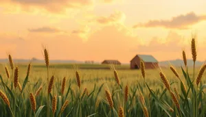 Sunny Rural Landscape with Wheat Field and Clear Sky