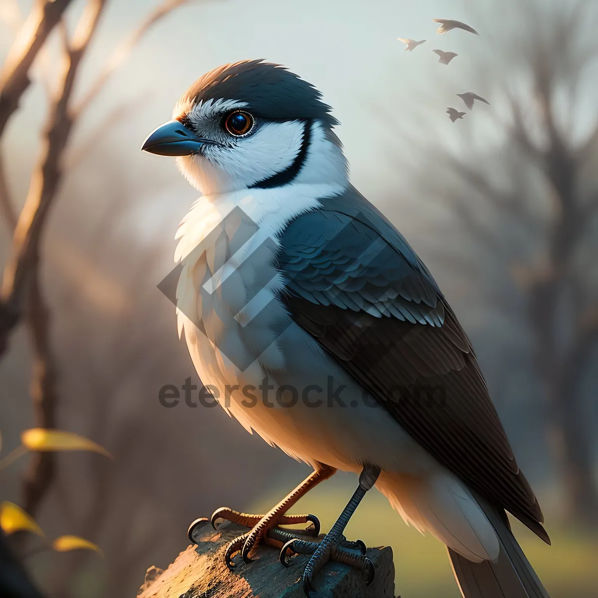 Picture of Cute Sparrow Resting on Tree Branch in Nature