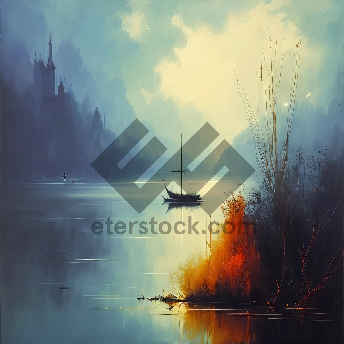 Picture of Tranquil Sunset over Autumn Pond in the Forest