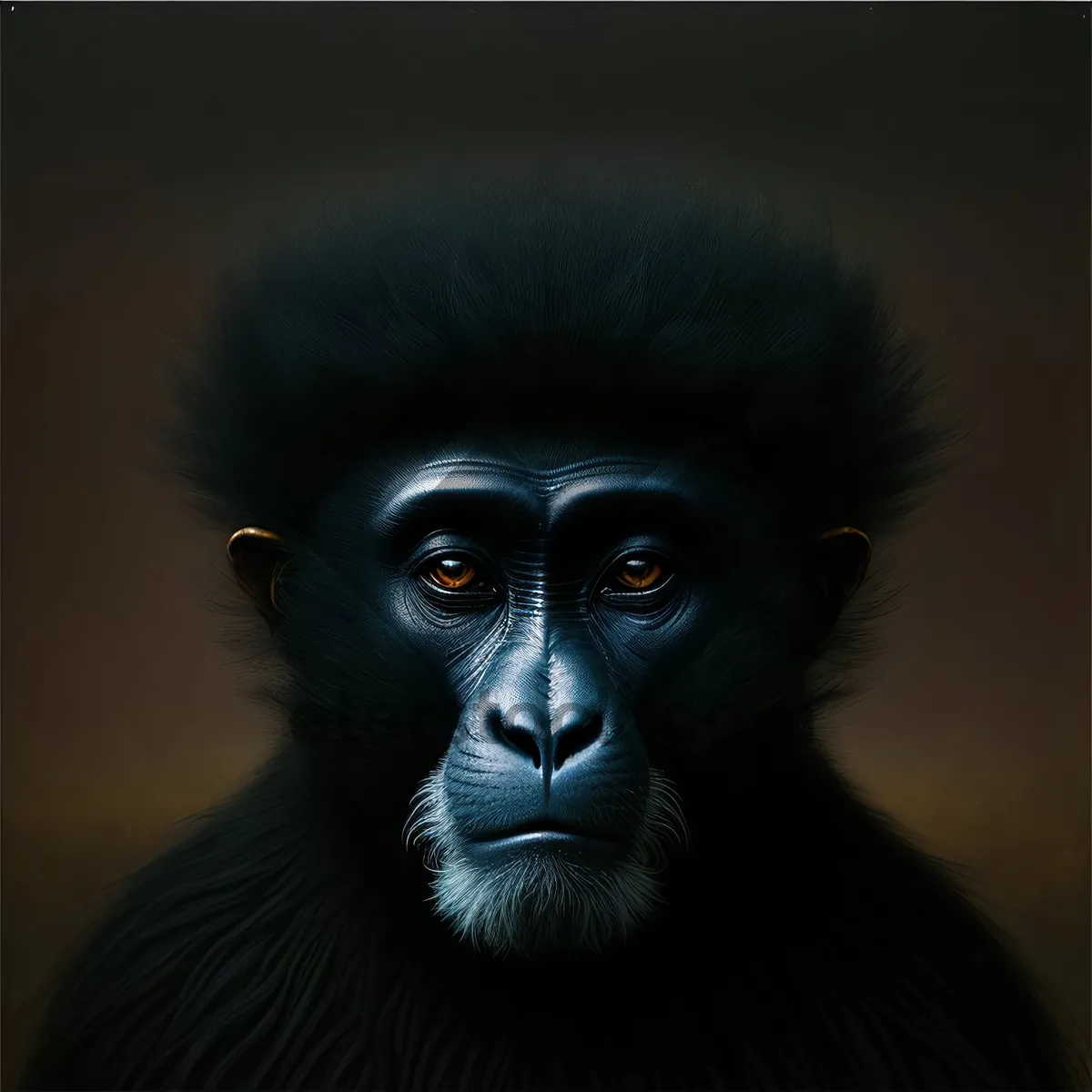 Picture of Wild Primate Face: Majestic Black Gorilla Portrait.