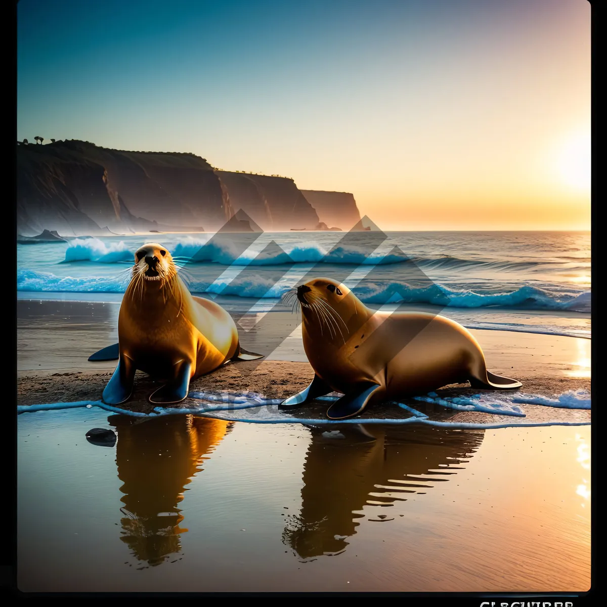 Picture of Playful Sea Lion Relaxing on Rocky Coastline