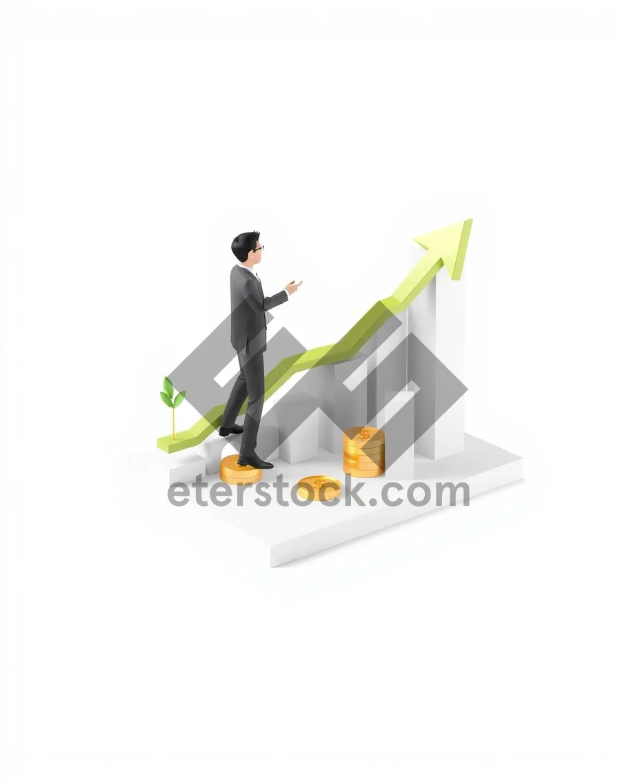 Picture of Businessman climbing stairs in 3D cartoon style.