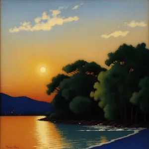 Golden Horizon: Tranquil Sunset Reflection on Serene Beach