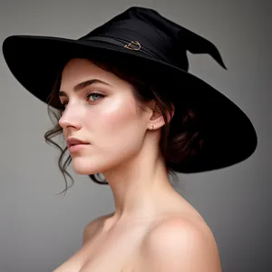Stunning brunette model wearing a black cowboy hat