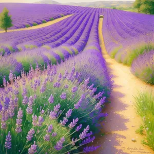 Lavender Field Blooming with Purple Flowers in Countryside