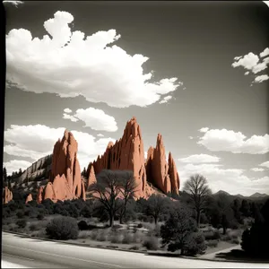 Scenic Mountain Landscape with Conch Shell