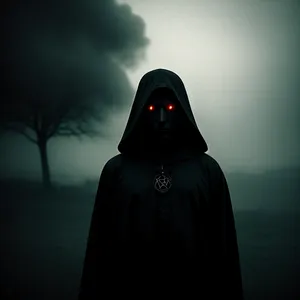 Black Cloak Garment: Masked Man in Dark Robe