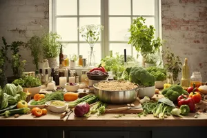 Table with potted plants in home garden setting