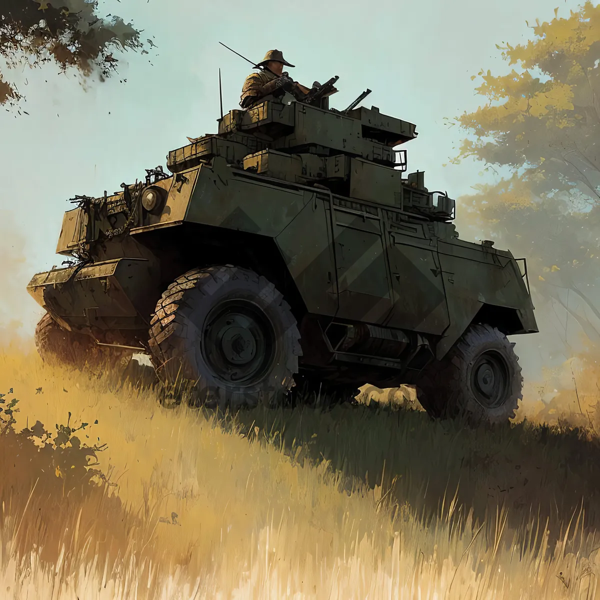 Picture of Heavy Military Tank on Rough Terrain