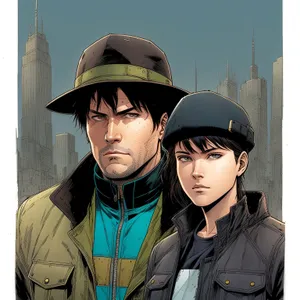 Smiling man in aviator hat and suit uniform pose