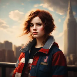 Smiling brunette lady in business attire portrait.