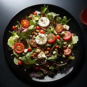 Delicious vegetable salad with cheese and tomato.