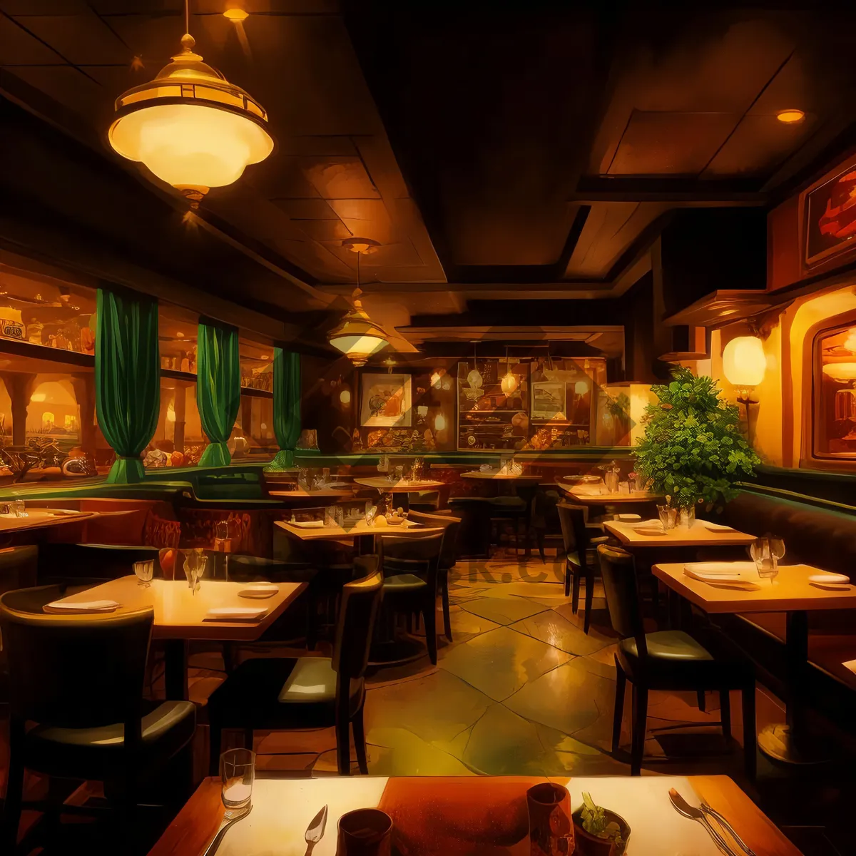 Picture of Modern Luxury Restaurant Interior Design with Wooden Furniture