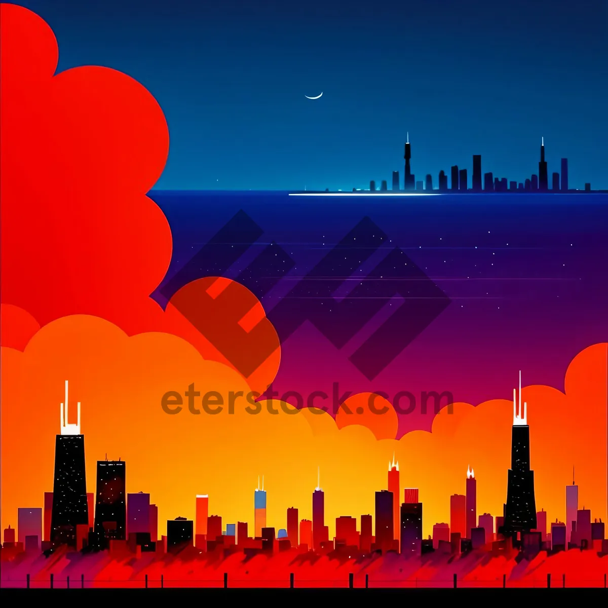 Picture of Spectacular Urban Skyline at Sunset