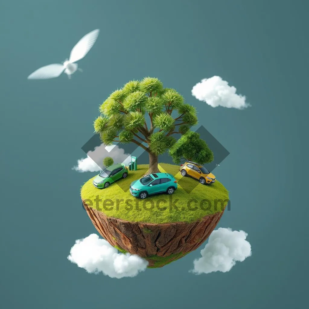 Picture of Skyline with miniature tree and flower garden landscape.