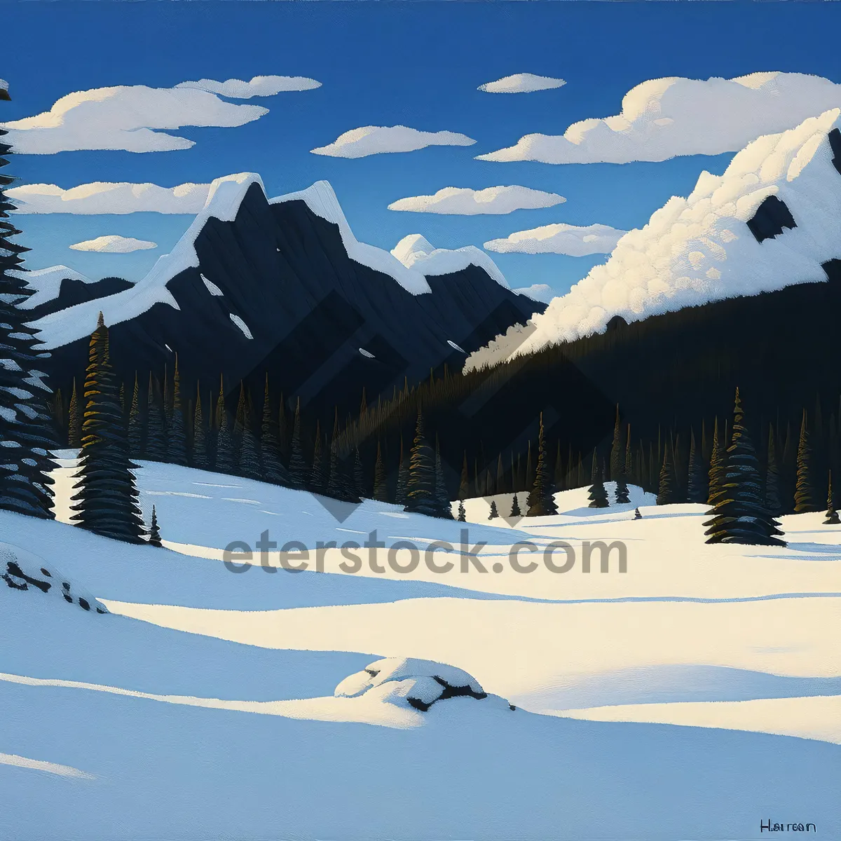 Picture of Alpine Winter Wonderland: Snowy Mountain Landscape Sunrise
