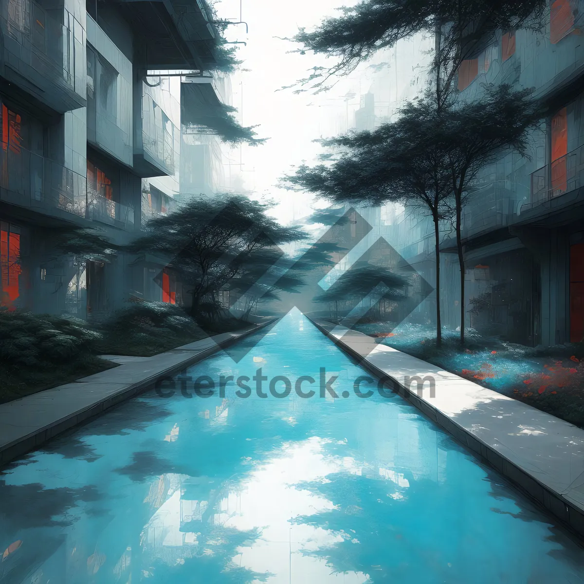 Picture of Luxury resort hotel with swimming pool and tropical view