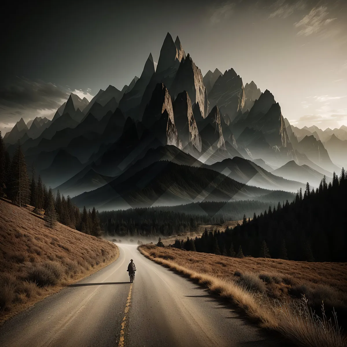 Picture of Majestic Mountain Range with Snow-covered Peaks