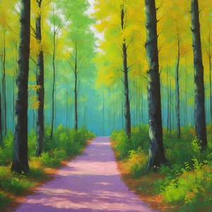 Golden Autumn Path Through Colorful Woods