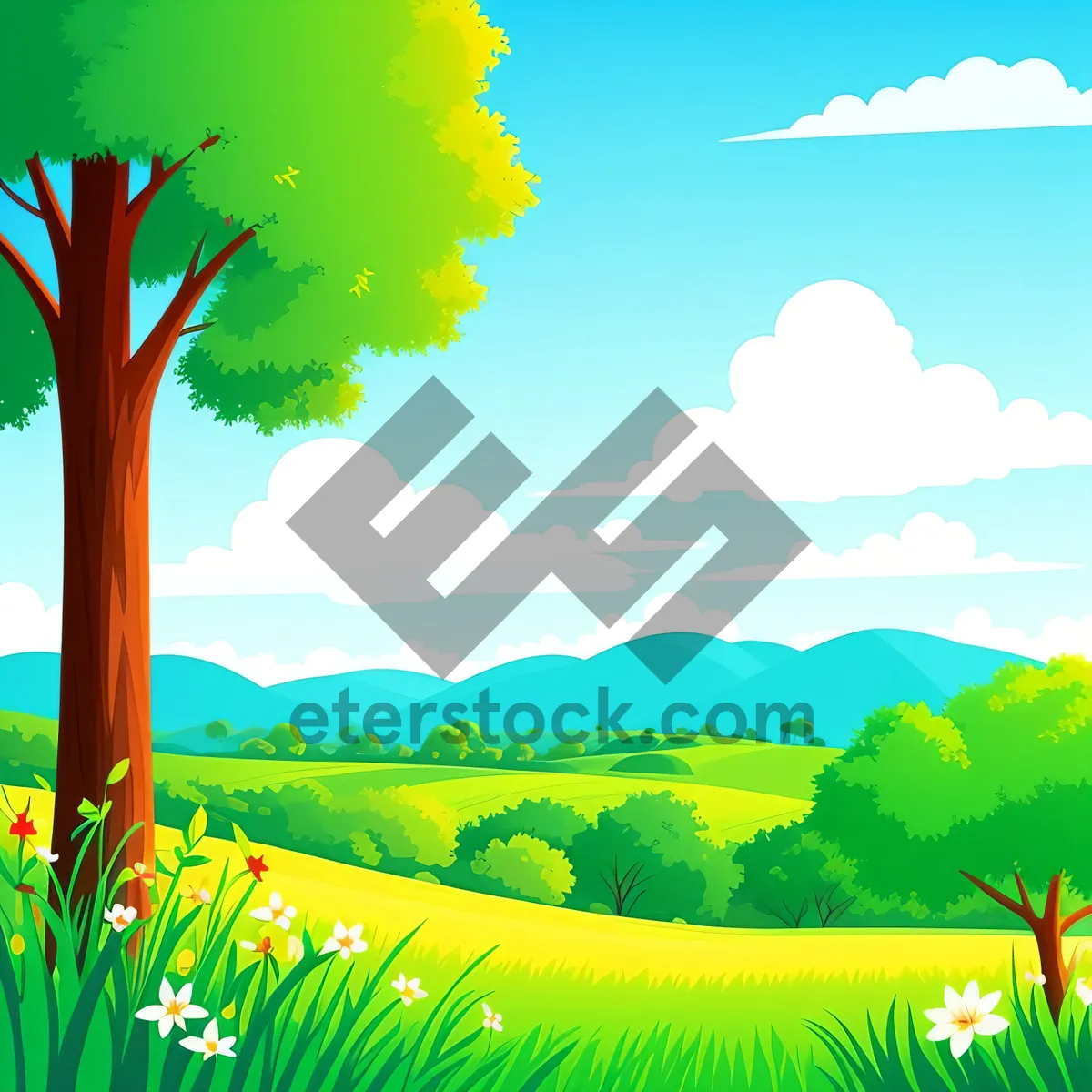 Picture of Sunlit Serenity: A vibrant meadow under a clear sky.