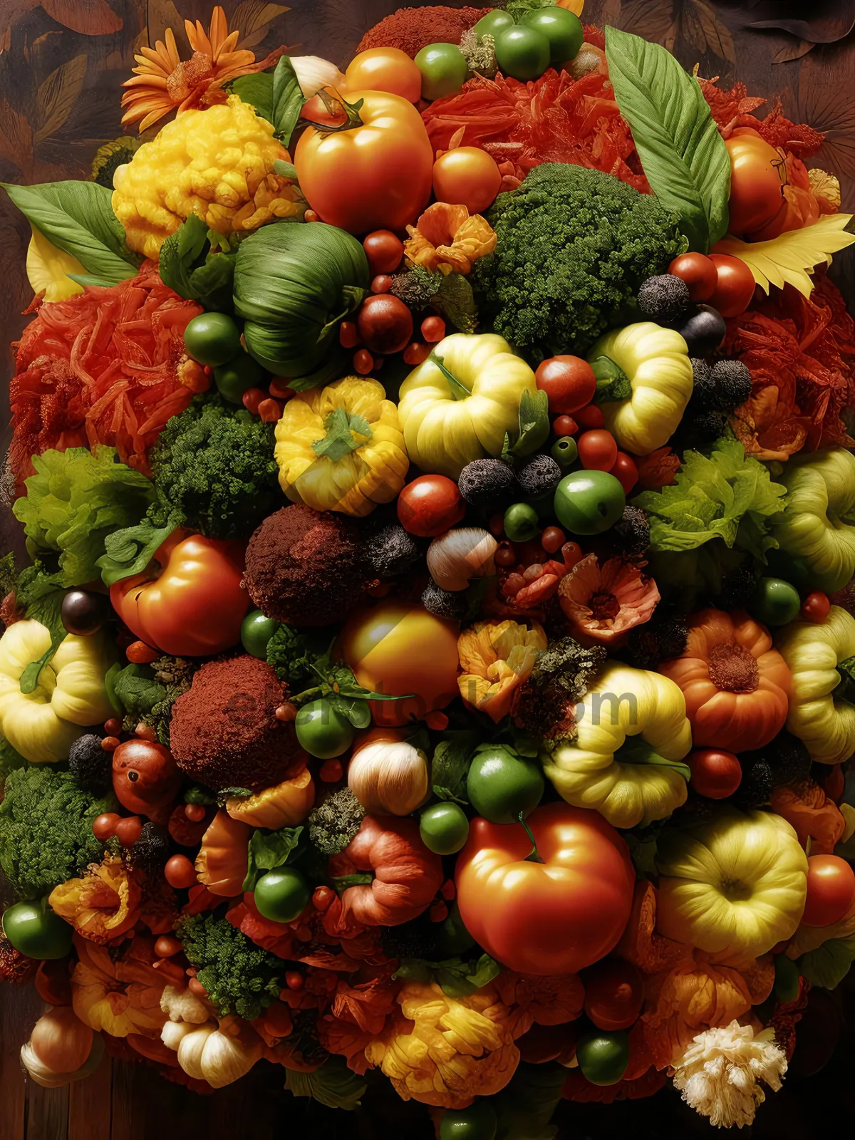 Picture of Colorful Fresh Harvest of Organic Fruits and Vegetables