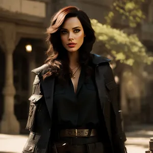 Beautiful brunette businesswoman in stylish trench coat