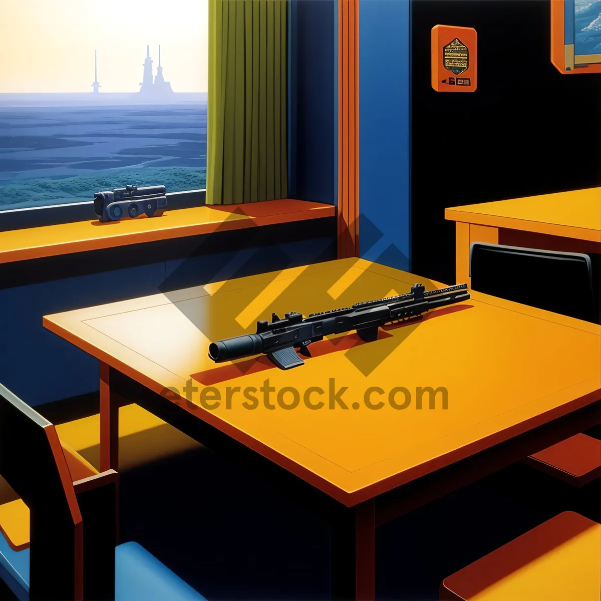 Picture of Modern Office Desk with Laptop and Business Essentials