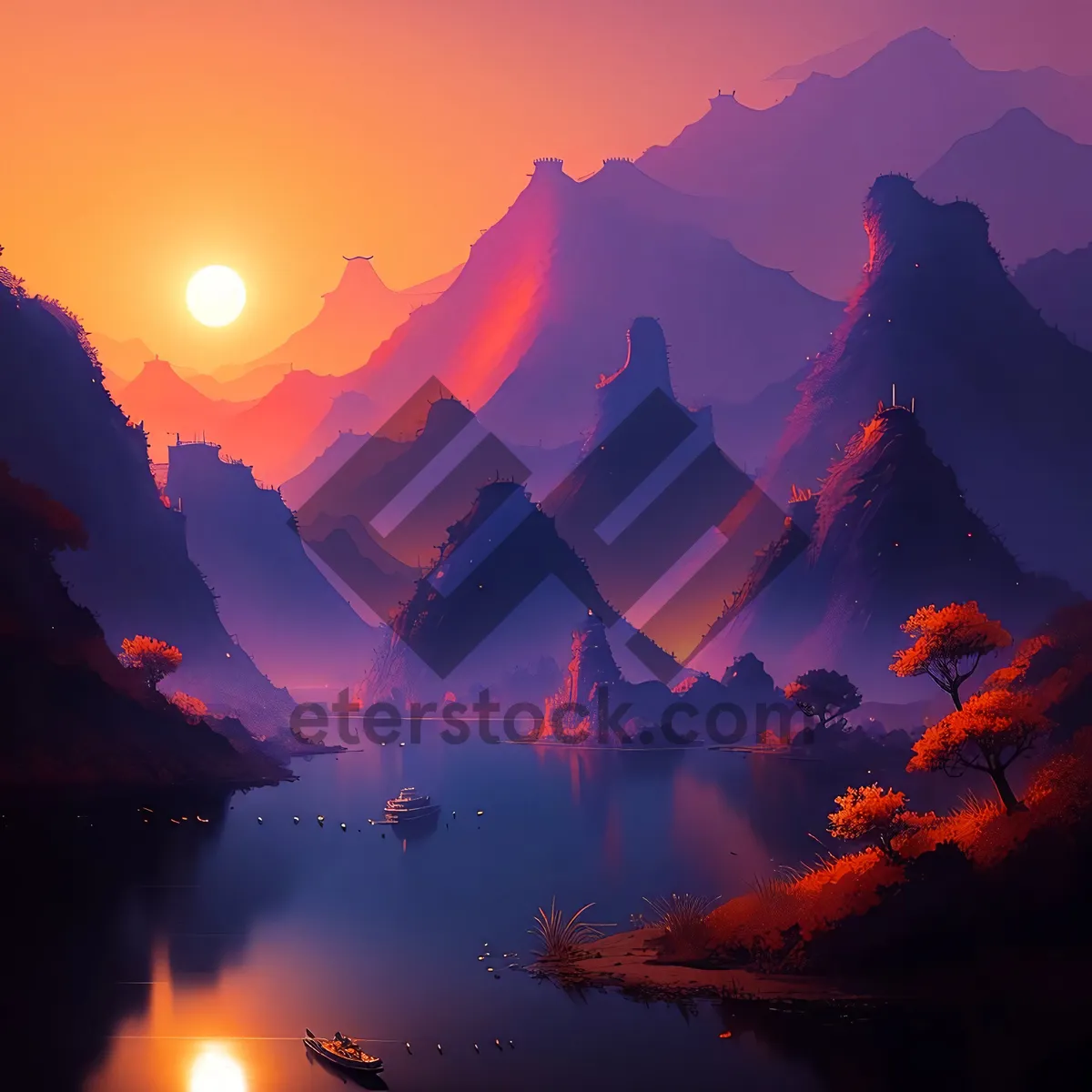 Picture of Vibrant Sunset over Majestic Mountains