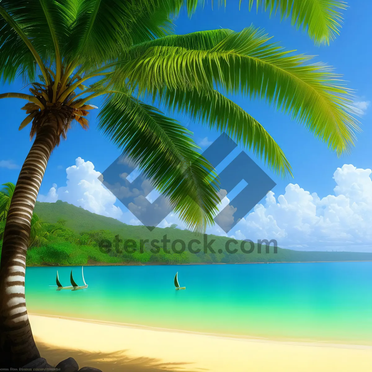 Picture of Tranquil Island Paradise with Turquoise Waters and Palm Trees