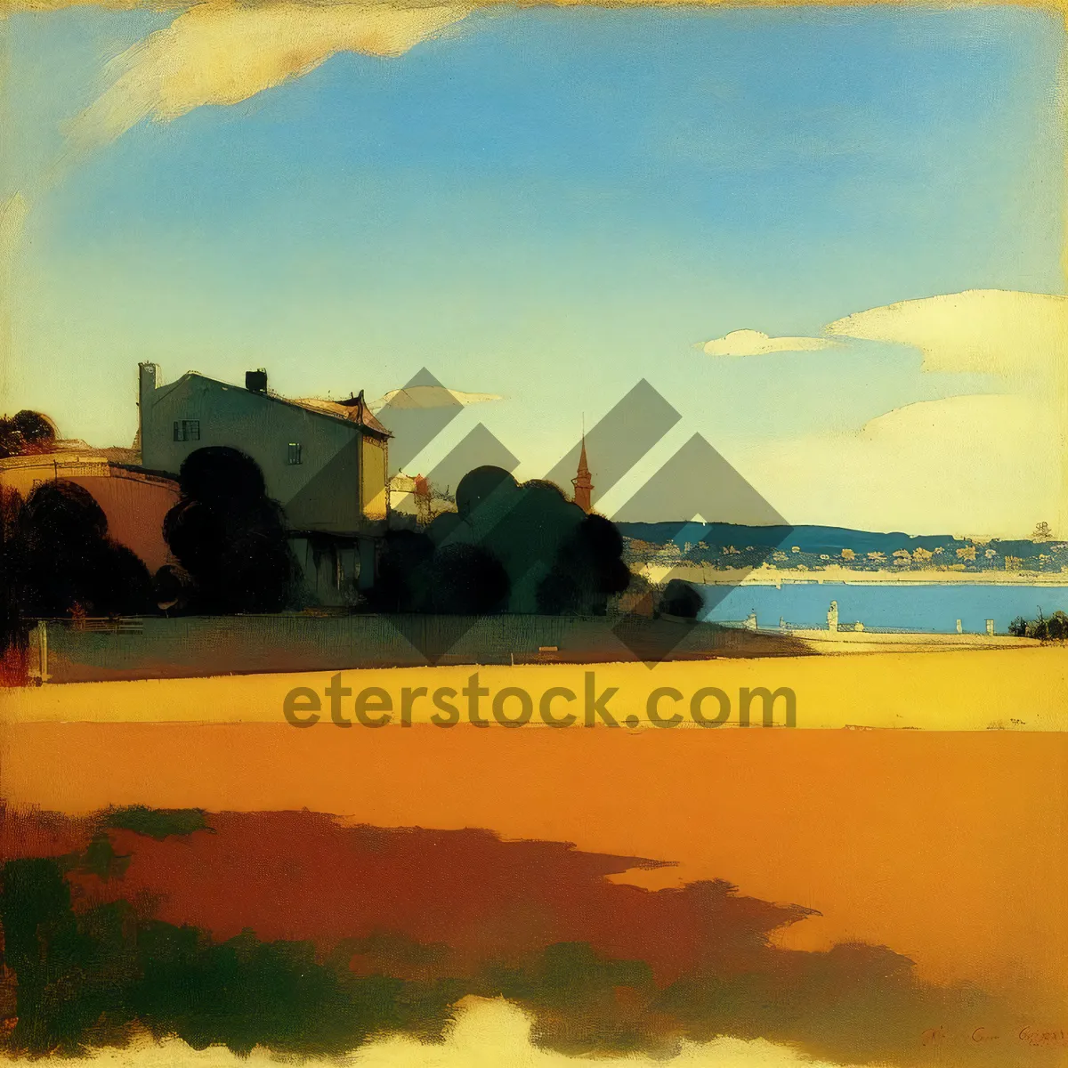 Picture of Sunset over Beach: Majestic Coastal Scenery with Orange Sky